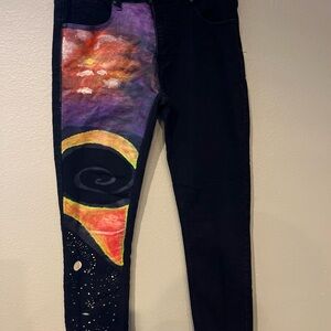 Artistic Black Jeans with Cosmic Design